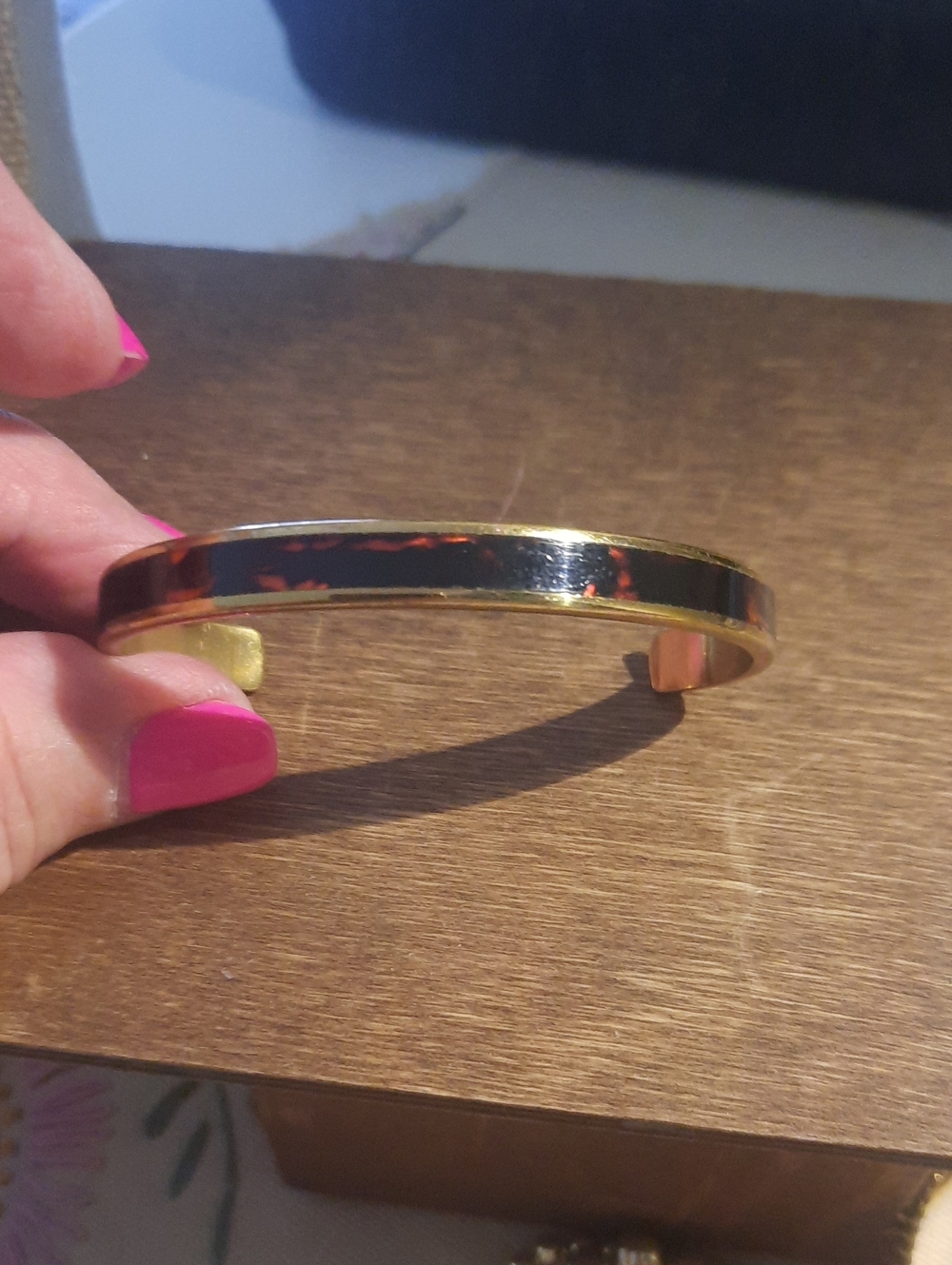 Gold-Tone Cuff Bracelet with Tortoiseshell Inlay - Women's Jewelry